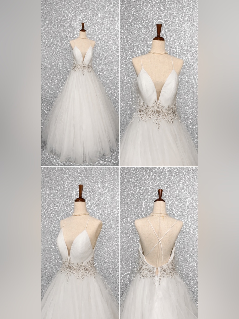 Demetrios Tulle V-Neck Sleeveless Lace Beaded Wedding Dress Size 8 $2,000